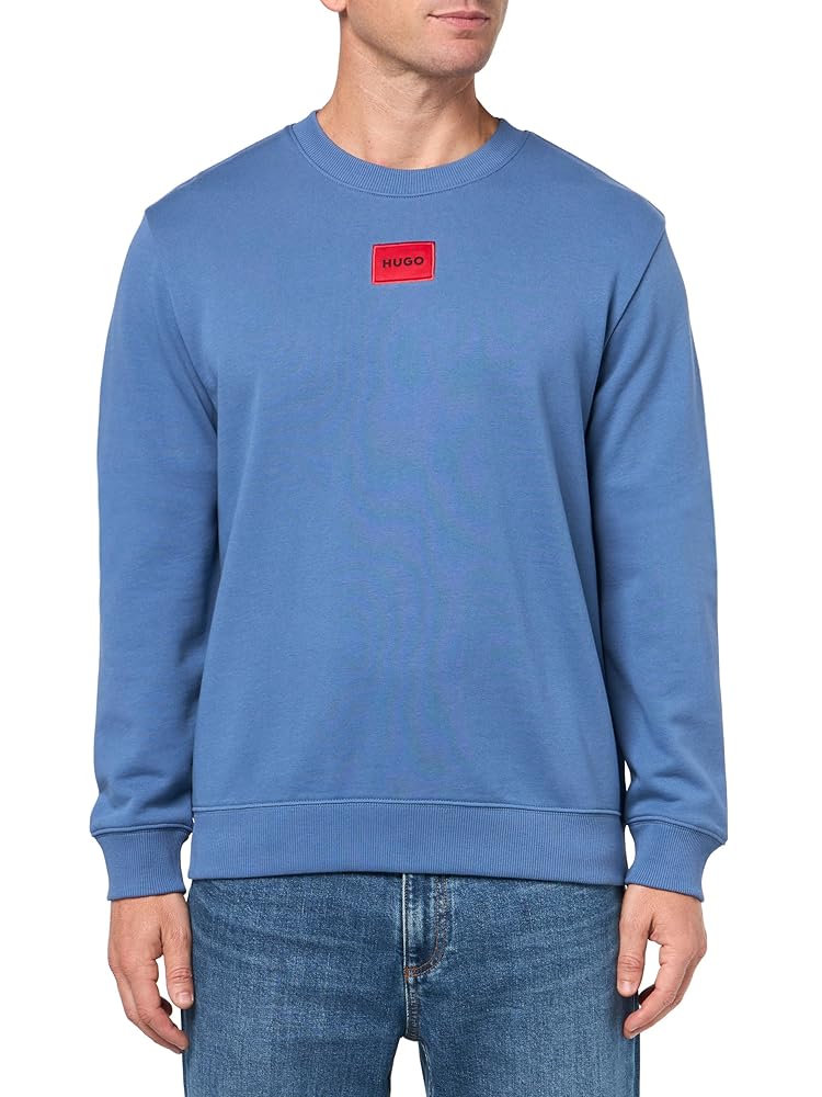 HUGO, Regular Fit Square Logo Jersey Sweatshirt, bijou blue